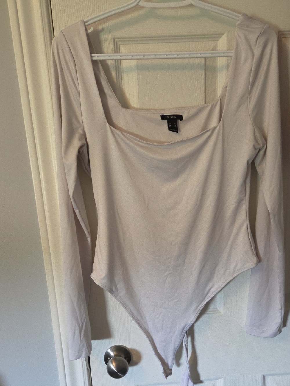 Forever 21 Light Cream Long Sleeve Square Neck Bodysuit - Picture 1 of 2